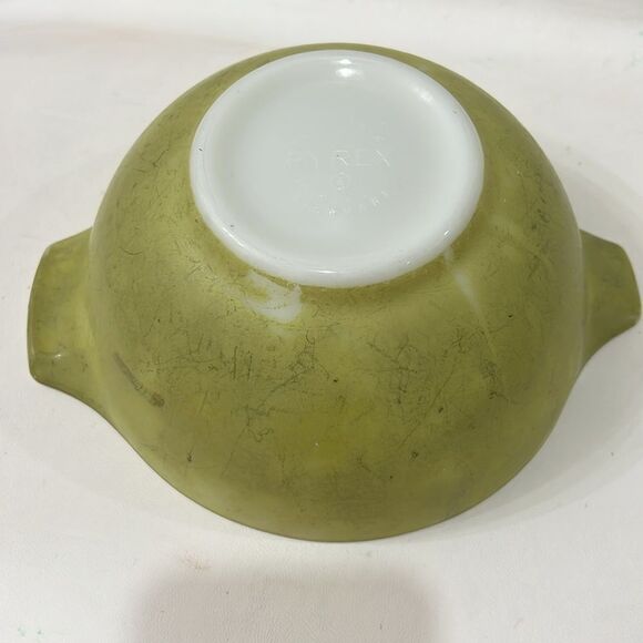 Pyrex Verde Advocada Green White Cinderella Mixing Bowl Set 3 Nesting Ovenware - Picture 17 of 17